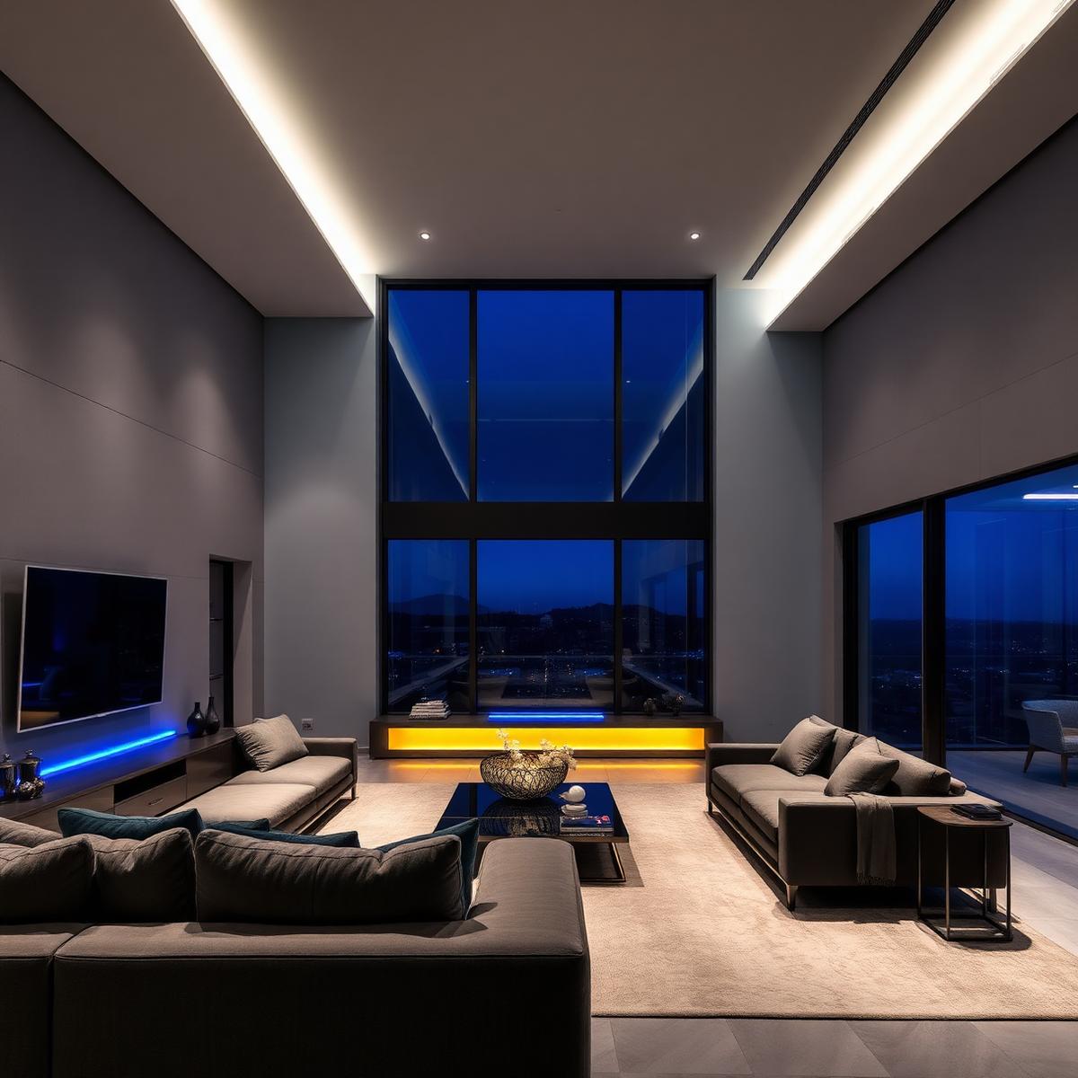 Sala moderna com iluminação inteligente